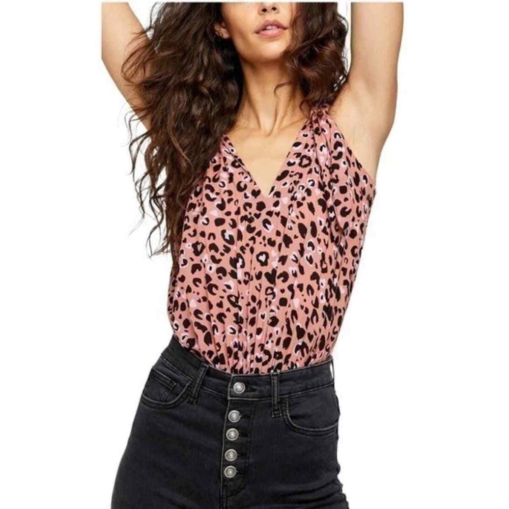 NWT Intimately Free People "Bare It All" Pink Leopard Print Bodysuit Size Medium